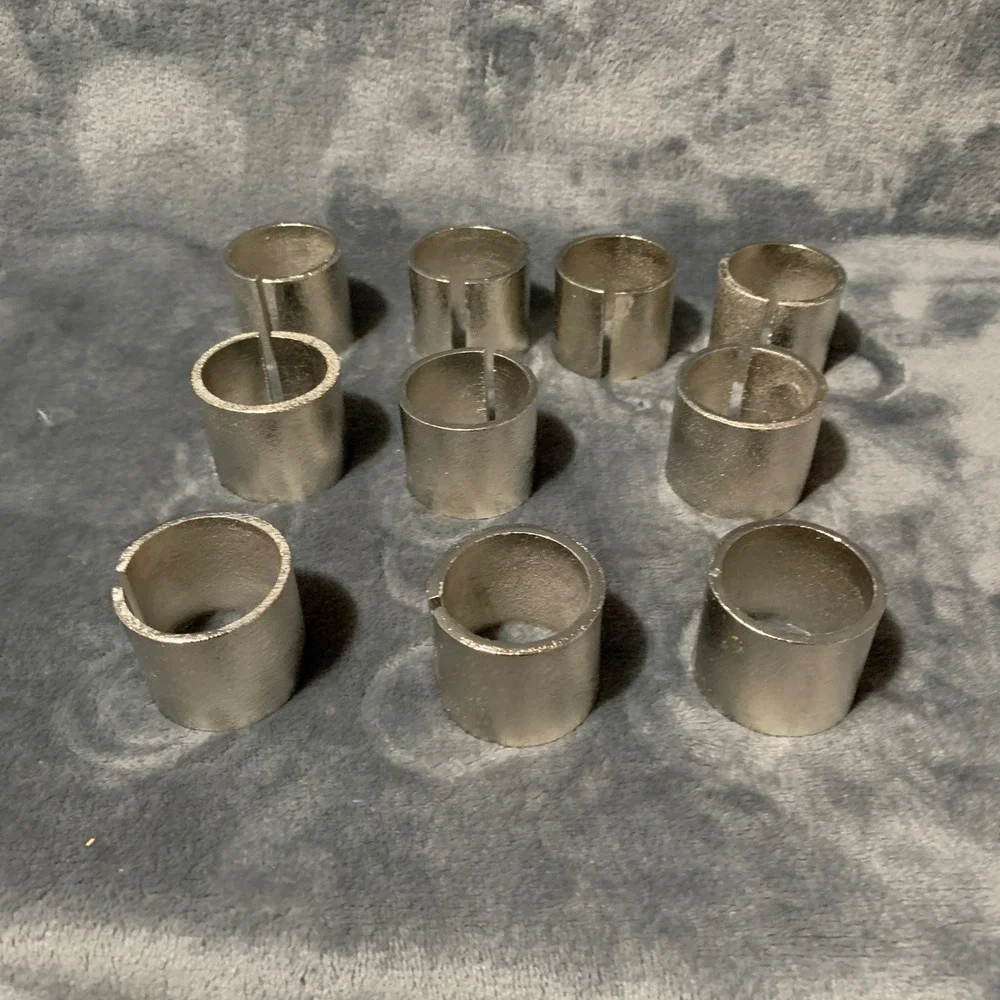 Set of 10 Silver Textured Metal Napkin Rings Modern Split Cuff Table Decor